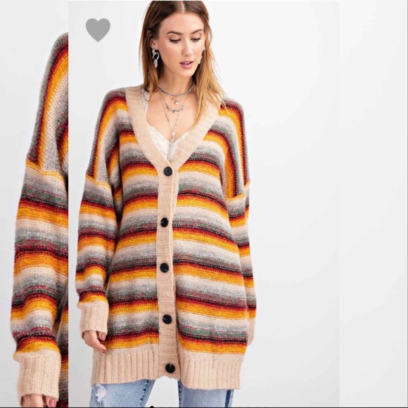 Sweaters - Colorful Striped Knit Cardigan